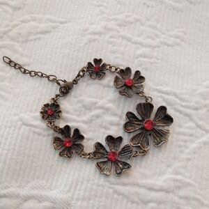 Y2K Floral Chain Bracelet with Red Accent - Women Jewelry